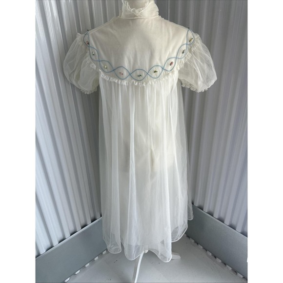 1960S Vintage Peignoir Robe Floral, Sheer Lace, Puffy Sleeves Size S/M - Picture 9 of 11